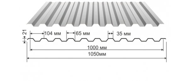Профнастил оцинкованный С-21 1050x3000 купить недорого в Красногорске